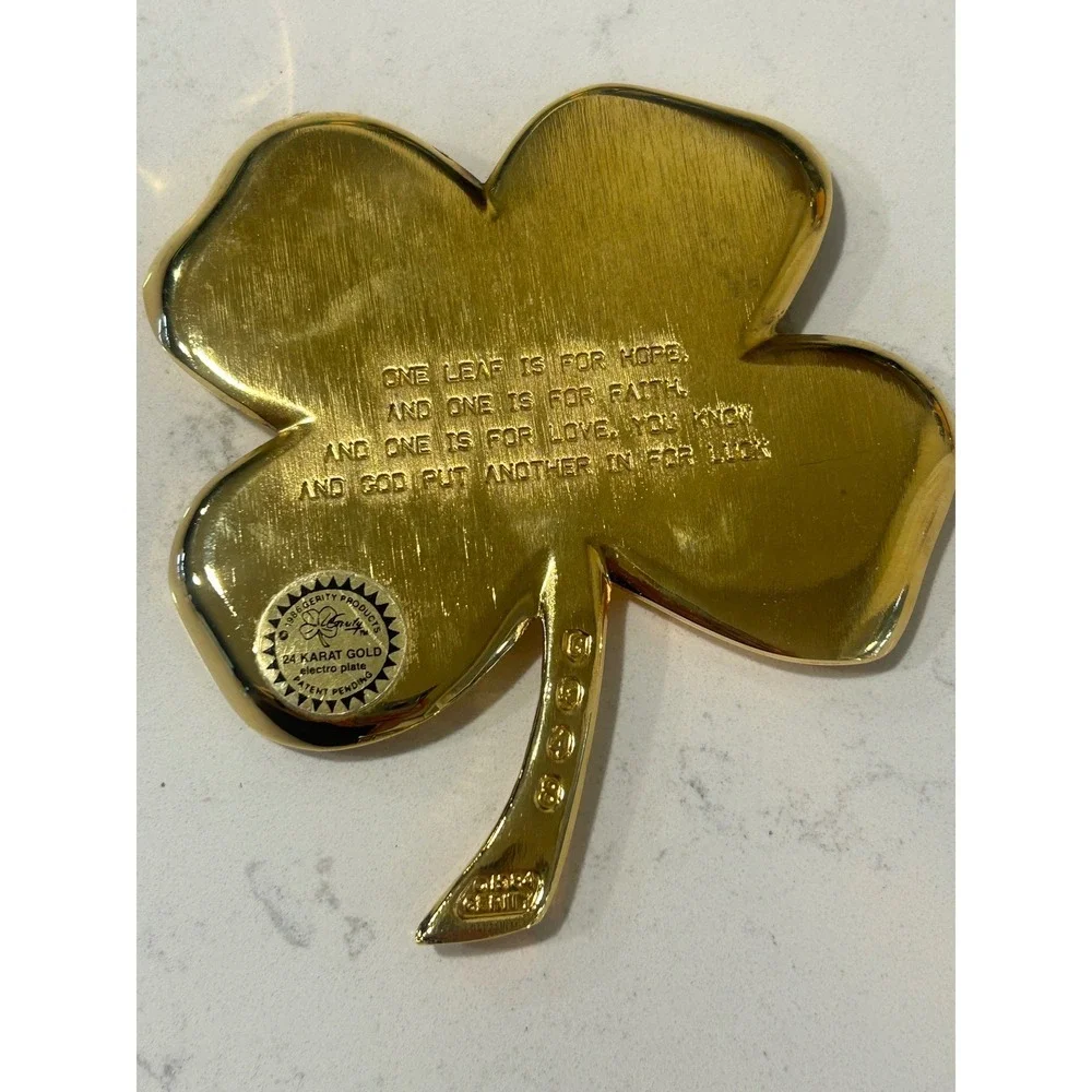 Gerity 24K Gold Electroplate Four Leaf Clover Paperweight Happy Retirement GMP - Picture 2 of 5